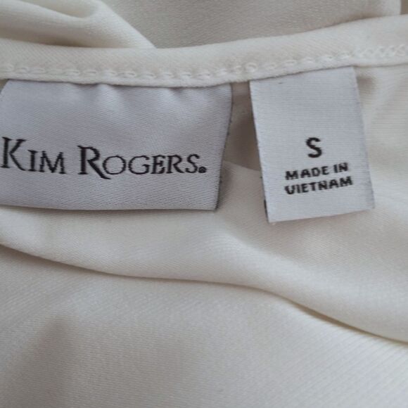 KIM RODGERS CREAM/WHITE TIE SLEEVE TOP SZ.S EUC - Picture 4 of 5